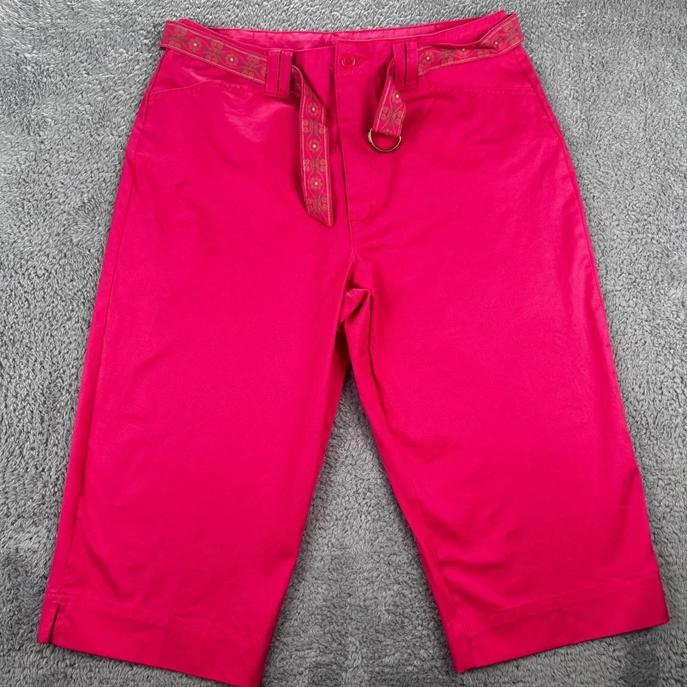 White Stag Capri Pants Women 10 Coral Pink Stretch‎ Belted WS513240